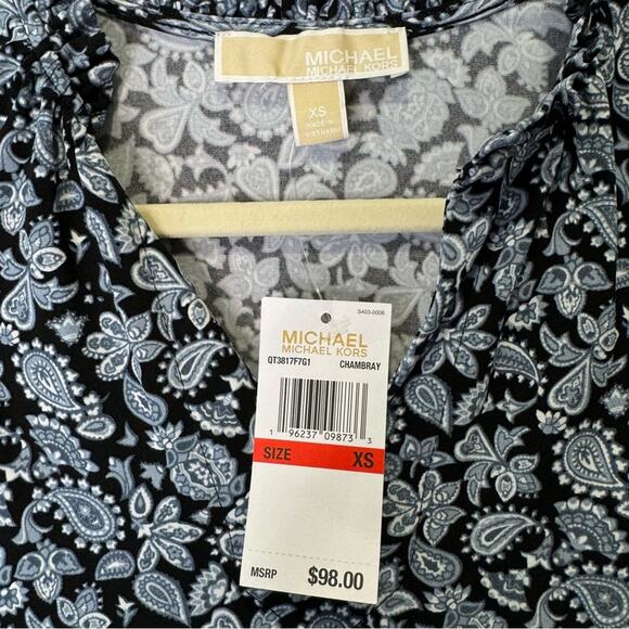 NWT Michael Kors Paisley Boho Soft Stretch Mini V-neck Sleeveless Dress XS Blue - Picture 7 of 11